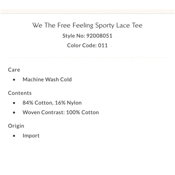 Free People We The Free Feeling Sporty Lace Tee Ivory Sz Small NWT - Picture 9 of 10